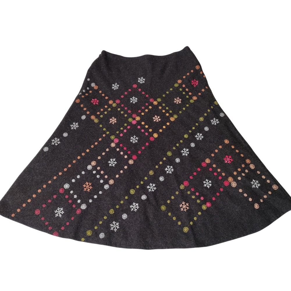 Megan Park Gray Wool Blend Embroidered Snowflake A-Line Midi Skirt Womens Size 2